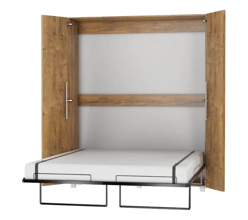 Armoire Lit Escamotable Vertical 160x200 Cm Chêne Foncé Avec Porte Lit Rabattable Lit Mural Todor