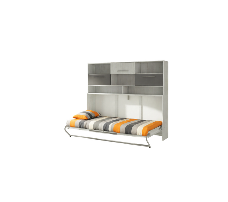 Armoire Lit Escamotable Horizontal 90x200 Cm Blanc Artisan/graphite Lit Rabattable Lit Mural Roddy