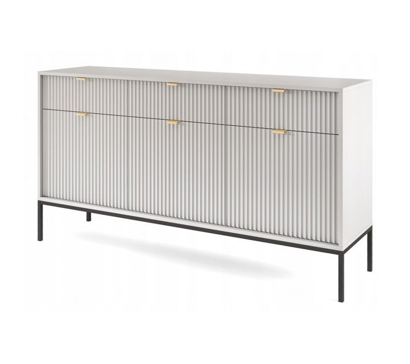 Buffet Gris 154x83x39cm Pied Métal Avec 2 Tiroirs