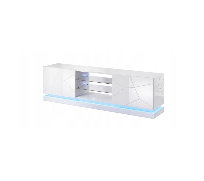 Meuble TV Blanc Brillant 200x57x42cm Queen Meuble Hi-fi Luxueux Sideboeard Commode Sur Pied