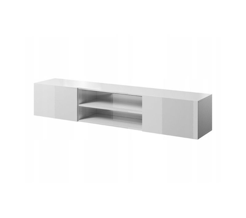 Meuble TV Blanc Brillant 200x37x40 Cm Slika K à Suspendre Meuble Hi-fi 2 Portes Commode