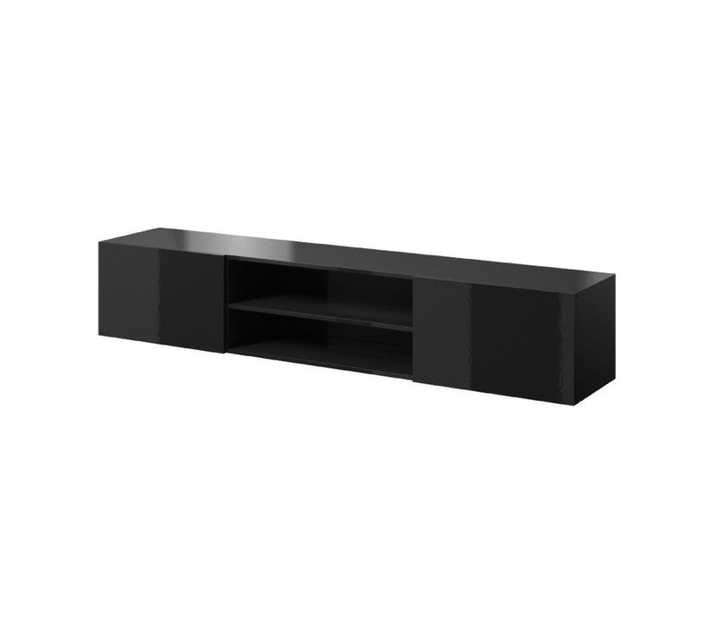 Meuble TV Noir Brillant 200x37x40 Cm Slika K à Suspendre Meuble Hi-fi 2 Portes Commode