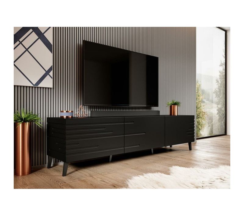 Meuble TV 186x48x40 Cm Noir Novak Meuble Hi-fi Luxueux Sideboeard Sur Pied