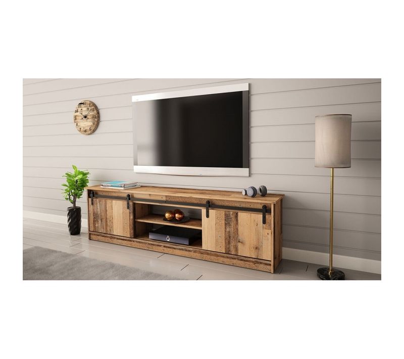 Buffet Meuble TV 200x57x35 Cm Couleur Vieux Bois Grange Meuble Hi-fi Luxueux à Poser