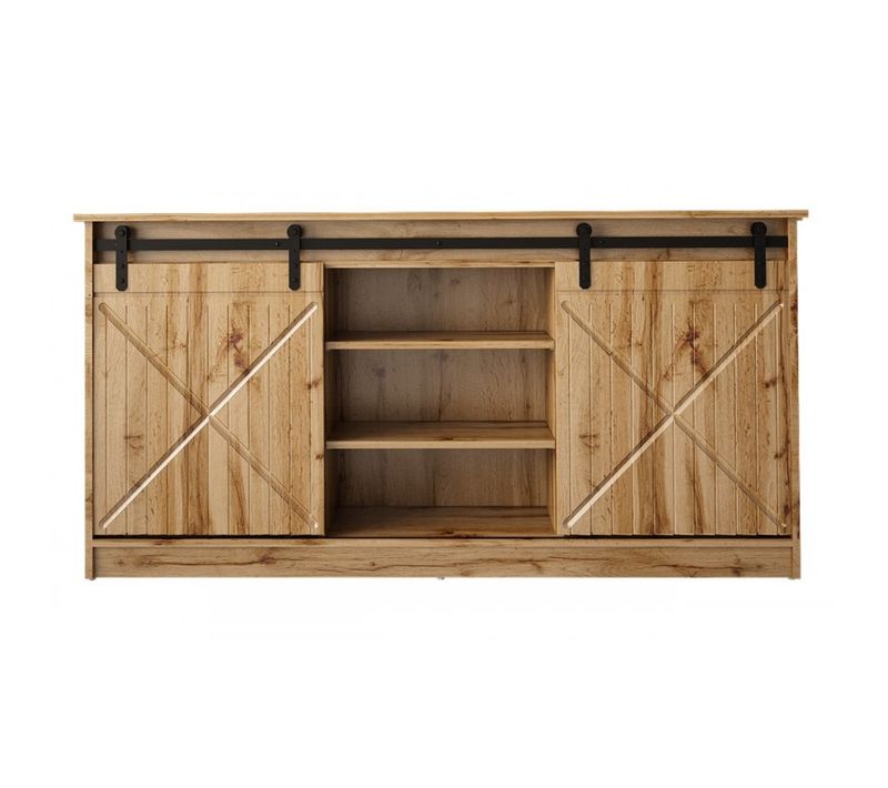 Buffet Rangement Meuble Universel Couleur Chêne Wotan 160x81x35cm Grange Porte Coulissante
