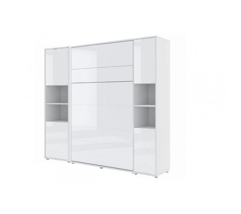 Armoire Lit Escamotable +2 Placards Vertical 180x200 Cm Blanc Brillant Tiroir Lit Mural"consus"