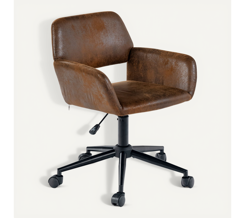 Chaise De Bureau Vintage En Tissu Suède Réglable Et 5 Roulettes