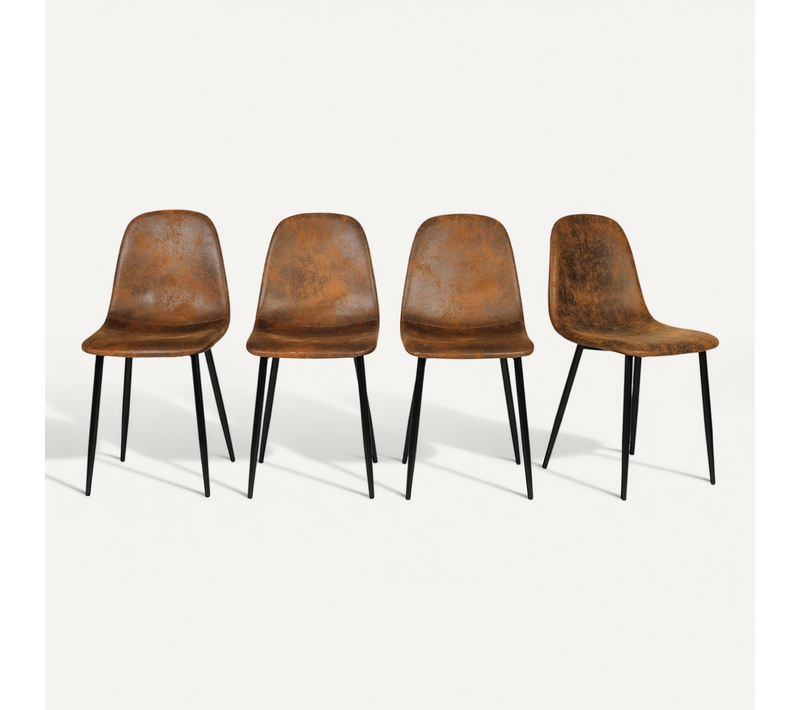 Lot De 4 Chaises Scandinave Retro Marron Suede Salle à Manger Salon Bureau Chambre Vintage