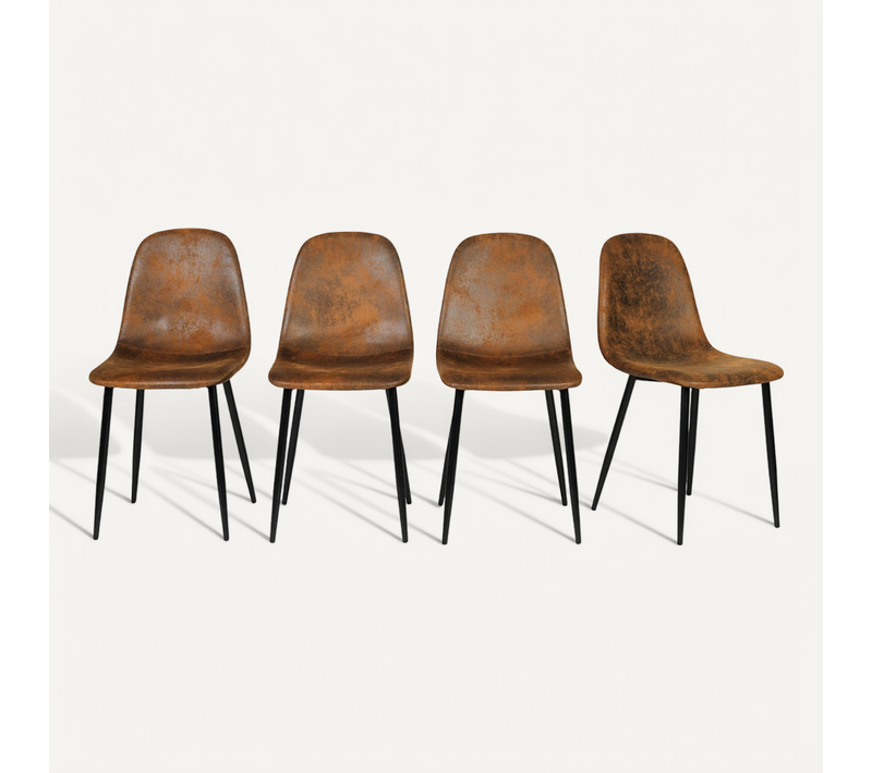 Lot De 4 Chaises Scandinave Retro Marron Suede Salle à Manger Salon Bureau Chambre Vintage