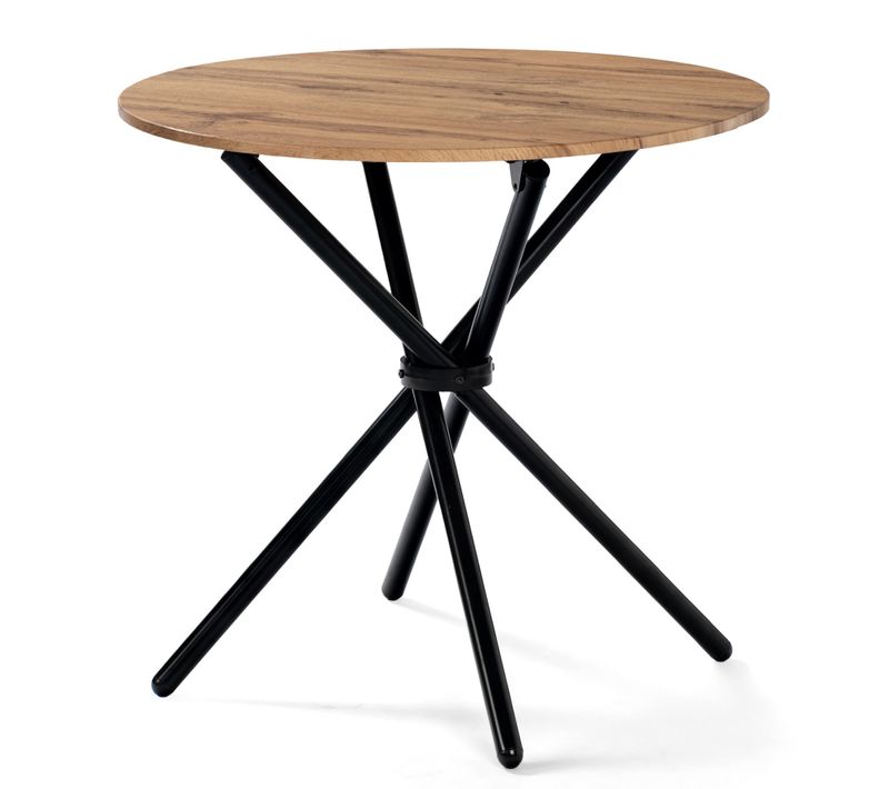 Table Ronde Jardin/terrasse, Plateau Effet Bois, Pieds Métal Noir, Idéale Pour Extérieur.