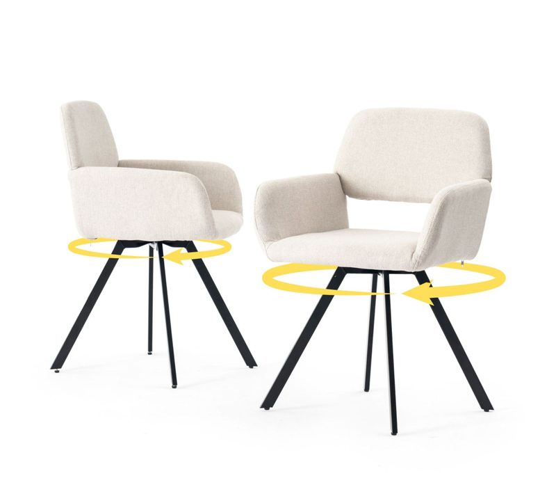 Lot de 2 Chaises de bureau - Rembourrées en tissu - Design contemporain - Pieds en métal stables