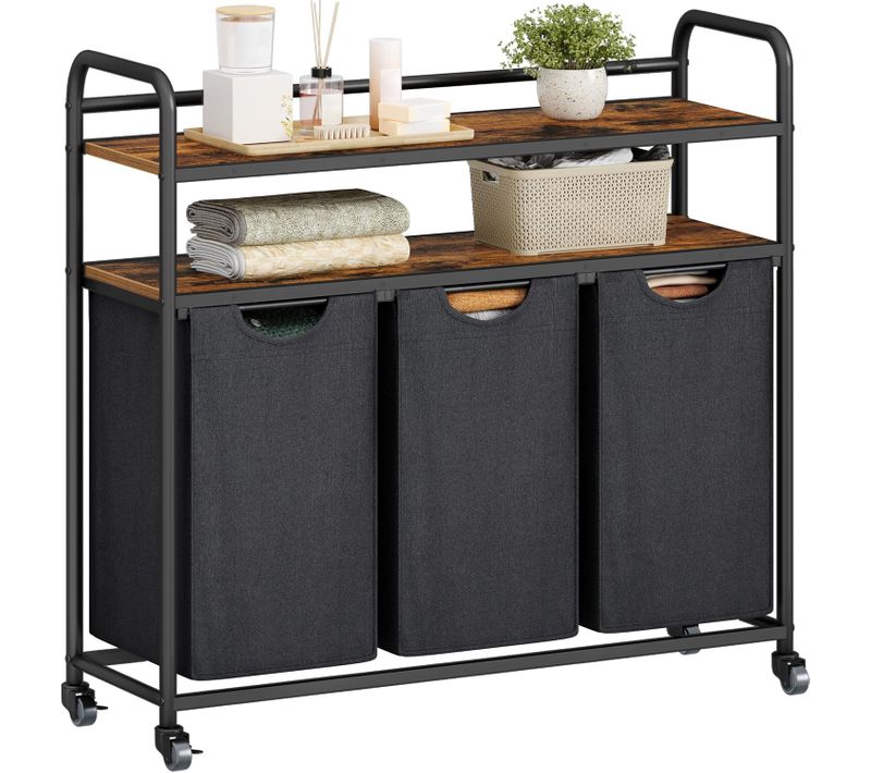 Panier à Linge à 3 Compartiments, Par Sac De 46 L, 3 X 46 L, Pour Salle De Bain, Marron Vintagenoir