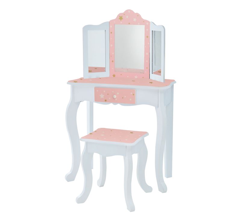 Coiffeuse Enfant En Bois Table Maquillage Miroir Tabouret
