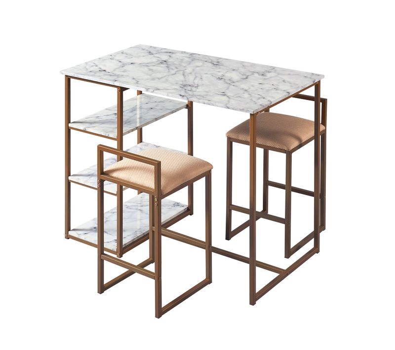 Ensemble Table De Petit-déjeuner Marmo Avec Plateau Faux Marbre
