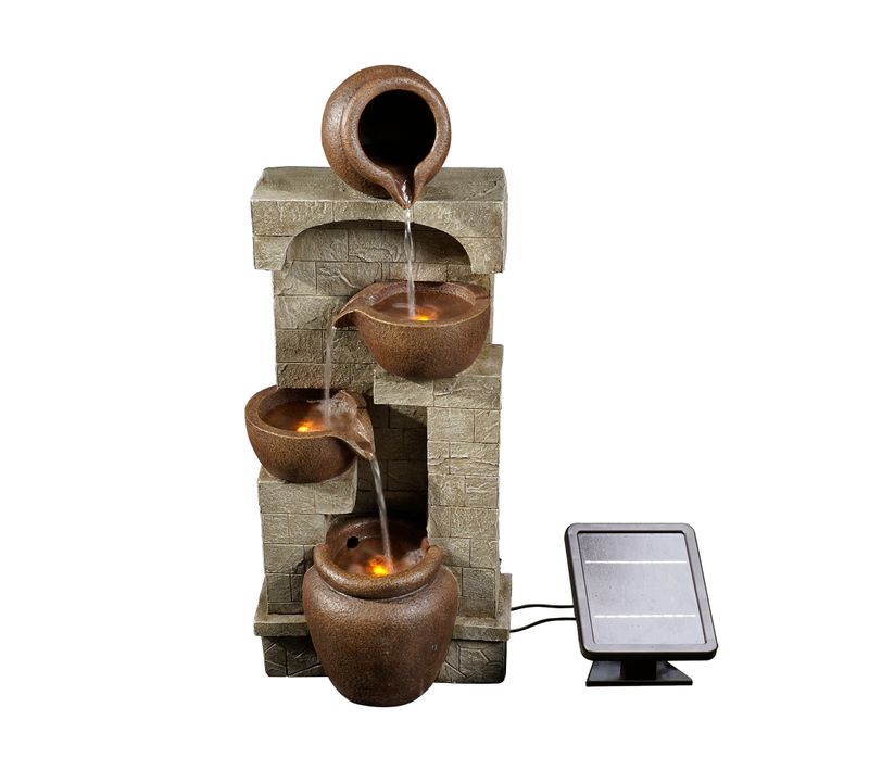 Fontaine D'eau Extérieure Avec Cascade De Bols Et Lumières LED Solaires