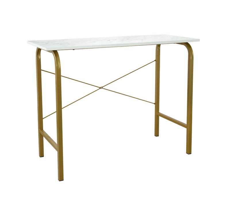 Table De Bureau- Avec Plateau En Faux Marbre Et Cadre En Laiton