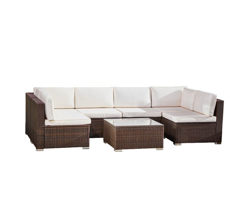 Salon De Jardin- 7 Pièces Canapé Avec Table Basse Coussins