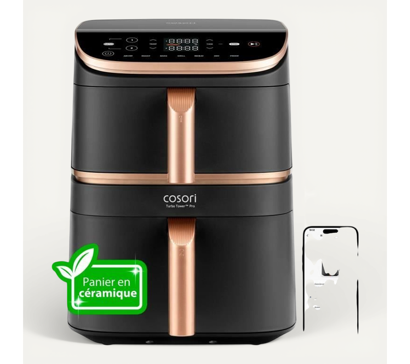 Friteuse Sans Huile - Turbo Tower Pro Smart - Capacité 10,8l - 2 Cuves - 7 Programmes - 2630w