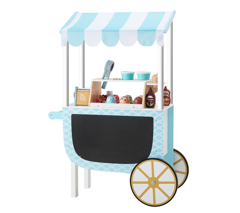 Chariot Bois Marchande Boules Glace, Bleu, 55cm