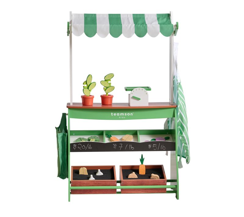 Stand De Marché Enfants Légumes Ardoise Et Accessoires Bois, Vert, 100.8cm