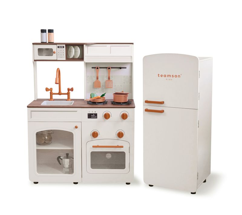 Cuisine Jouet Bois Modulable, 14 Accessoires, 92cm, Blanc