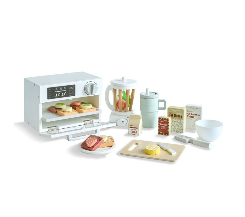 Set Aliments Jouet Bois, 27 Pièces, 18cm, Blanc