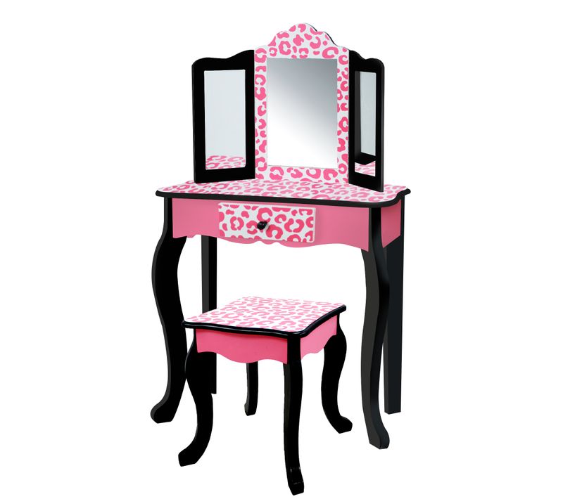 Coiffeuse Enfant En Bois Table Maquillage Miroir Tabouret