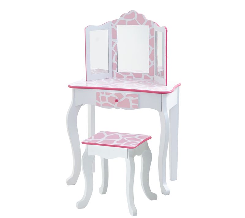 Coiffeuse Enfant En Bois Table Maquillage Miroir Tabouret