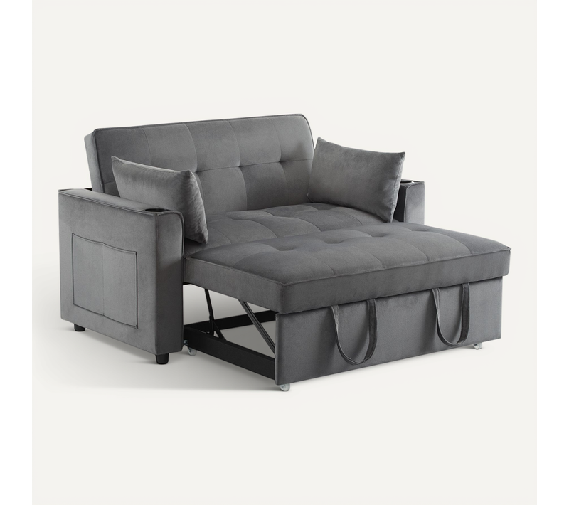 Canapé Convertible 2 Places En Velours Multifonction Gris