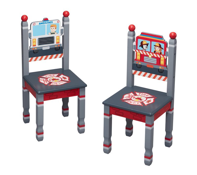Lot De 2 Chaises Enfant En Bois Chambre Garçon Pompiers