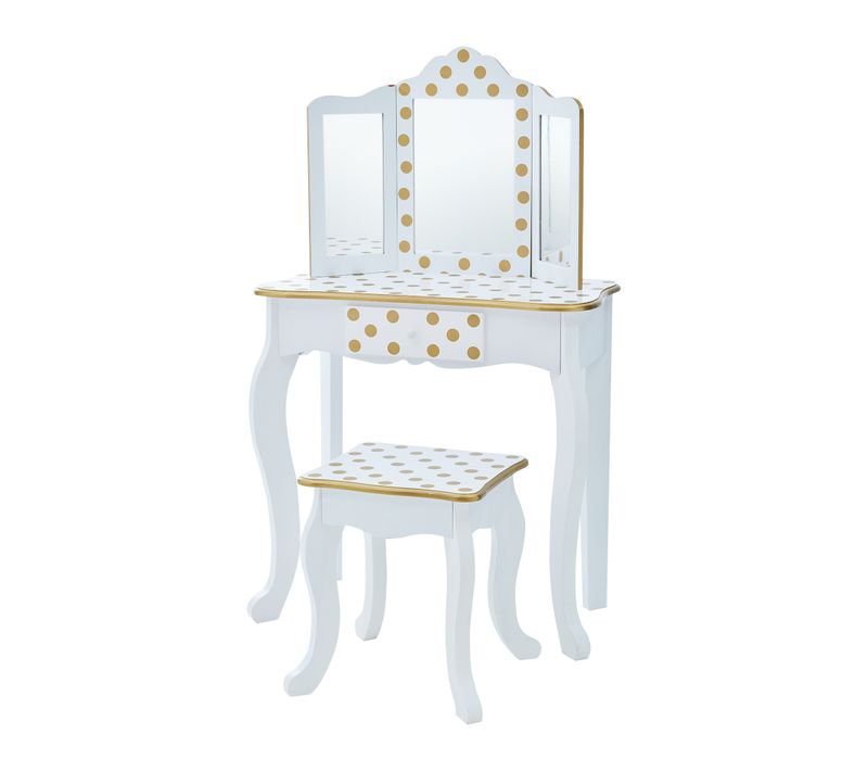 Coiffeuse Enfant En Bois Avec Miroir Tabouret Blanc