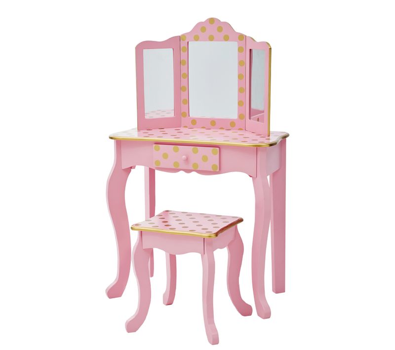Coiffeuse Enfant Tabouret Miroir En Bois Rose Fantasy Fields Teamson