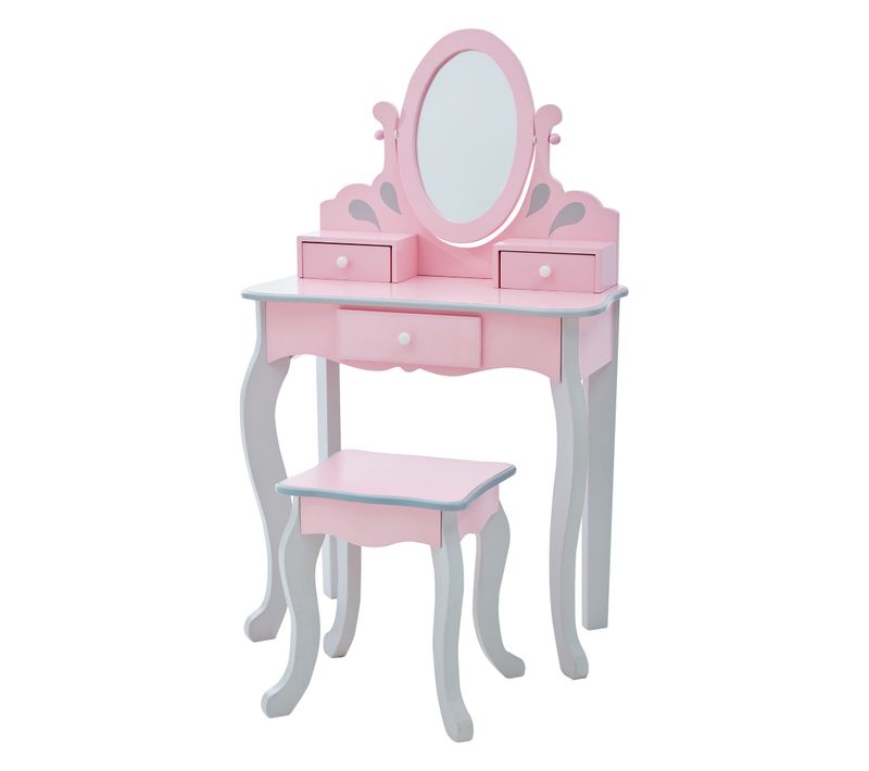 Coiffeuse Enfant En Bois Table Maquillage Avec Miroir Et Tabouret Rose
