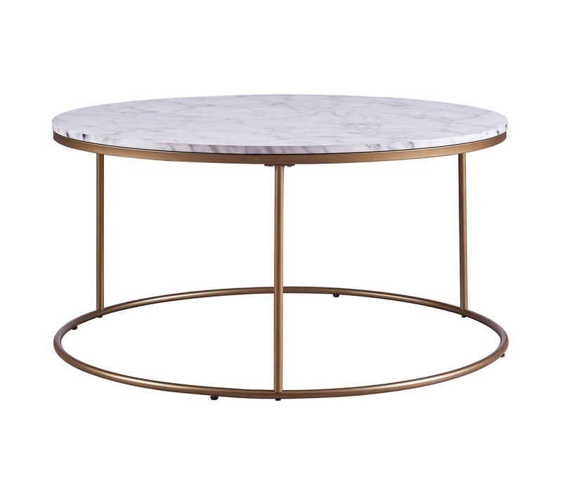 Table Basse Ronde En Bois Effet Faux Marbre Laiton