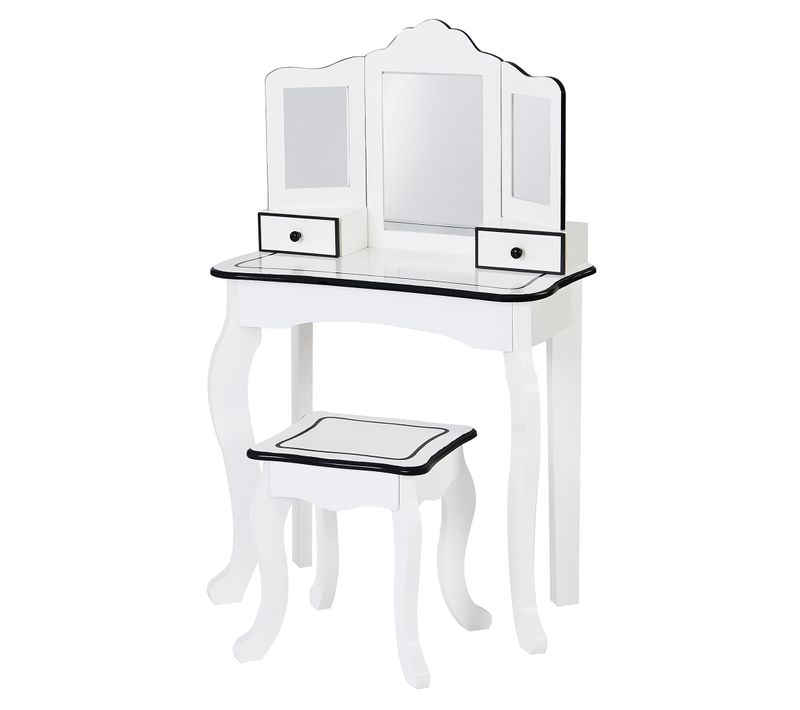 Coiffeuse Enfant En Bois Avec Miroir Et Tabouret Fille Blanc