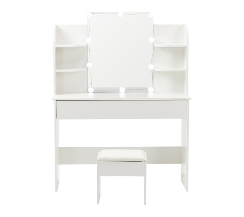 Coiffeuse Avec Miroir Éclairage LED 3 Tons 105x40x130cm, Rangement D'angle, Tiroirs 3 Compartiments