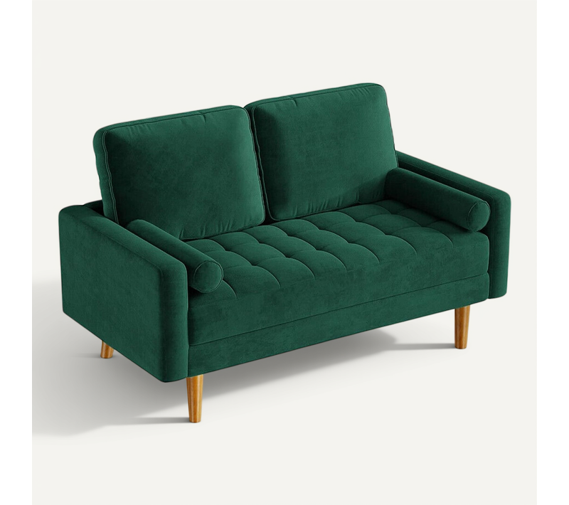 Canapé Droit 2 Places En Velours, Avec Accoudoirs,148l X 78l X 85h Cm, Vert