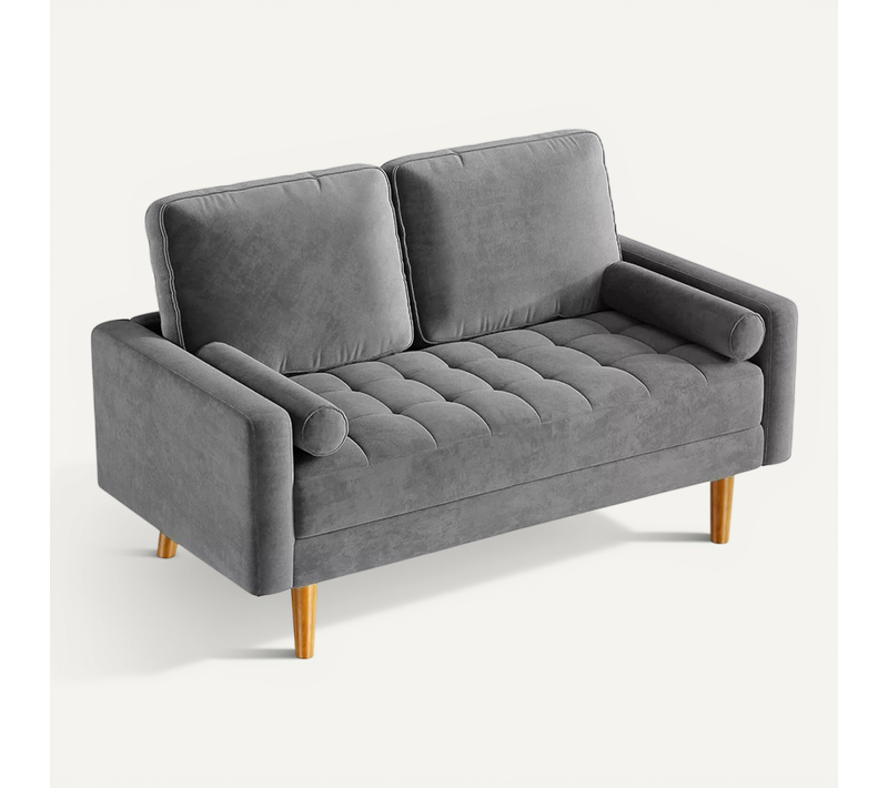 Canapé Droit 2 Places En Velours Moderne, Avec Accoudoirs,148l X 78l X 85h Cm, Gris