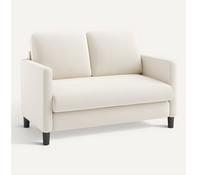 Canapé 2 Places En Velours Teddy, Avec Accoudoirs,128x78x89cm, Beige