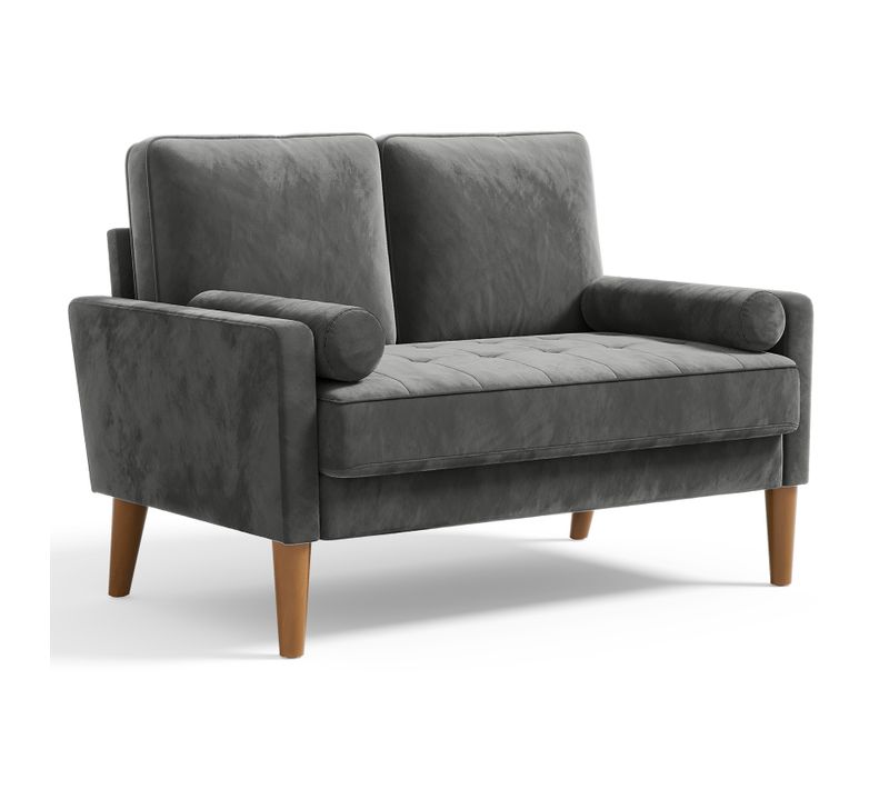 Canapé à 2 Places Scandinave, En Velours Loveseat 121x77x87cm, Gris