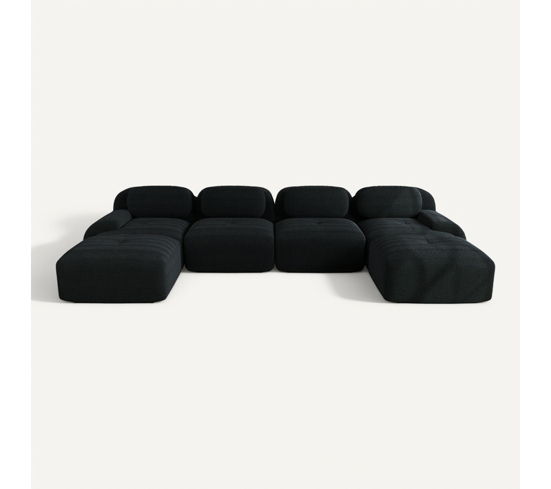 Canapé Modulaire 4 Places En U,velours Côtelé,ergonomique 32d Hautement Élastique,noir