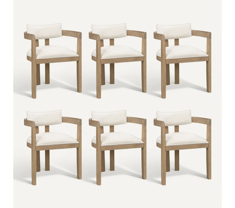Lot De 6 Chaises Cuisine 51x49x78.5cm Avec Accoudoirs Confortable épaisseur 9,5 Cm Lin Beige