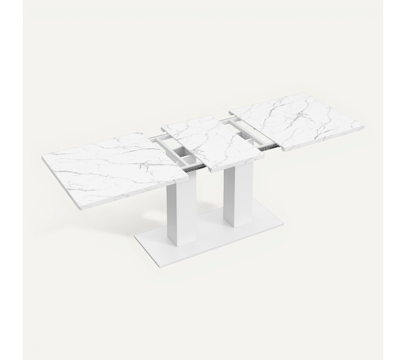 Table à Manger Extensible 180×70×75 Cm Pour 6-8 Personnes Moderne Pieds Métal Placage Marbre Blanc
