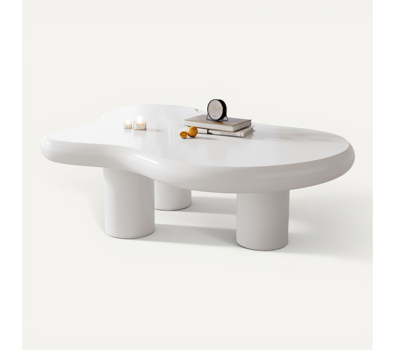 Table Basse Irrégulière Forme Nuage 97x67x32cm Laqué Style Moderne Minimaliste Canapé-table Blanc