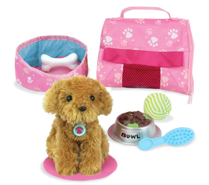 Chiot En Peluche Avec Porte-bébé Et 8 Accessoires Interactifs Pour Poupées