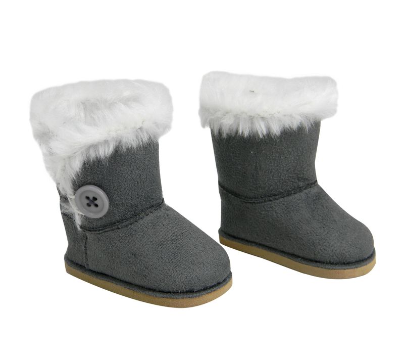 Bottes Pour Poupées 18 Pouces En Simili Daim Gris, Chaussures De Poupée Bébé