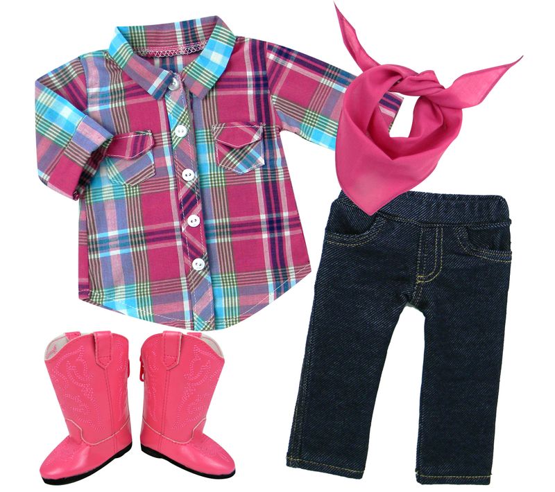 Bouton à Carreaux, Chemisier, Jeggings En Denim, Bandana Et Bottes De Cow-girl