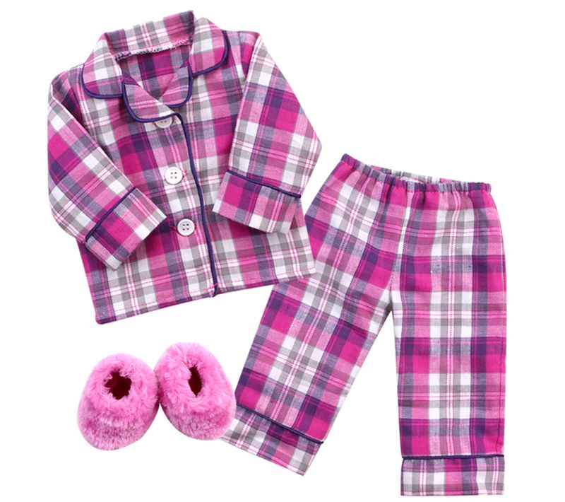 Ensemble Pour Poupée De 45cm Pyjama Et Pantoufles En Flanelle - Rose
