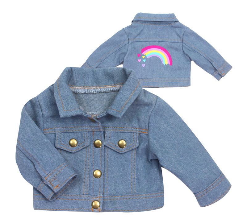 Veste En Jean Avec Graphique Arc-en-ciel  Pour Poupées 45cm, Bleu