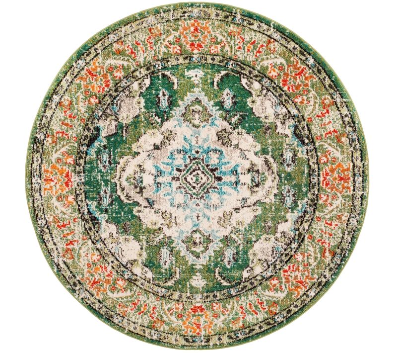 Tapis Monaco 152 X 152 Cm Bohème Chic Milà Vert Forêt / Bleu Clair